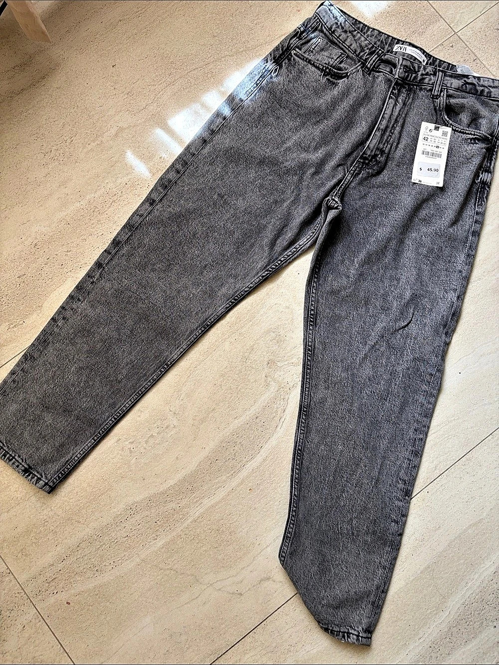 Zara High Rise Slim Mom Leg Ankle Comfort Jeans Gray US 10 NWT